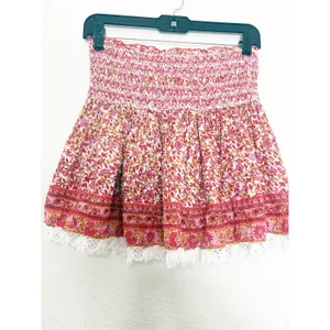 Poupette St Barth Galia Smocked Mini Skirt Size XS Pink Mistral Floral Boho thumbnail 10
