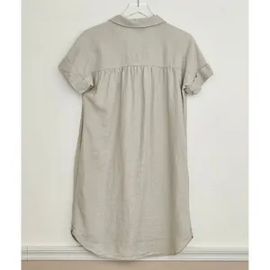 Well Worn Linen Blend Button Down Shirt Dress Short Sleeve Beige Pockets Small thumbnail 11