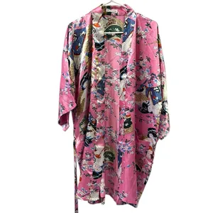Pink Geisha Lotus Floral Satin Pocket Kimono Robe Tie Belt One Size Fits Most thumbnail 9