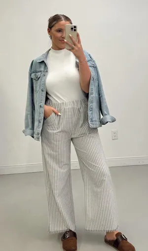 Boutique Stripe Linen Pants With Side Slits thumbnail 1