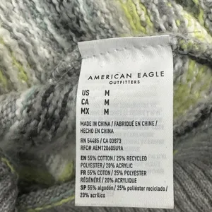 American Eagle Fair Isle Geometric Knit Sweater Grey Yellow Boho Cozy Size M thumbnail 7