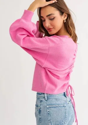 Le Lis Comfortable Fuzzy Sweater with Back Ruching Pink Women’s Medium thumbnail 1
