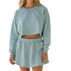 Simply Southern Ice‎ Blue Pearl Star Crop Sweatshirt and Skort Set XL NEW thumbnail 16