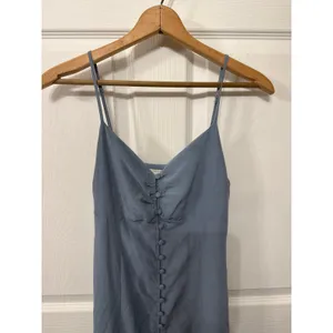 Grade & Gather Button Down Spaghetti Strap Midi Dress in Smoky Blue, S thumbnail 4