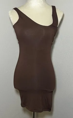 Naked Wardrobe Brown Asymmetrical Bodycon Mini Dress Small party going out thumbnail 1