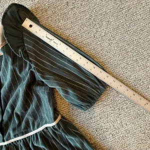 Vintage Style Corduroy Pinstripe Midi Dress Green Puff Sleeve Double Bow Back thumbnail 6