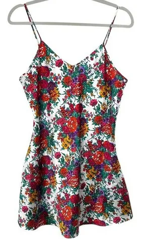 Vibrant Retro Floral Print Mini Slip Dress Chemise Nightie‎ Spaghetti Straps thumbnail 1