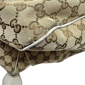 Gucci Sukey Medium Tote Monogram Canvas White Trim Pleated Handbag Charm thumbnail 7