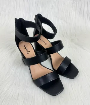 Women's Qupid Dorcas Faux Leather Multi Strap Block Heel Sandals Black Size 8 thumbnail 8