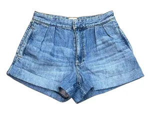 Alice + Olivia Conry Pleated Denim Shorts Ivy Blue Cotton‎ High Waist Cuffed 25 thumbnail 2