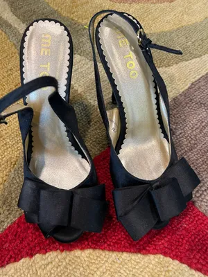 Me Too Jeanette Satin Bow Peep Toe Heels Black Fancy Occassion Shoes Women’s 7 thumbnail 1