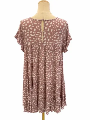 entro Medium Mauve Ivory Animal Print Babydoll Tiered Flowy Mini Dress thumbnail 3