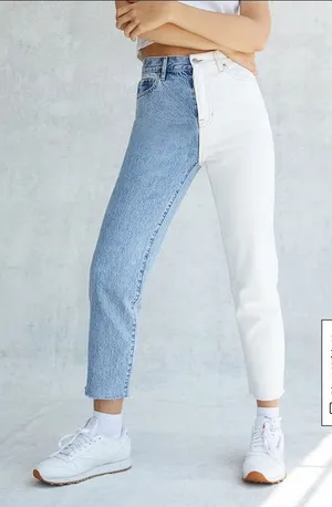 PacSun Women's Two-Tone High-Rise Ankle Jeans - Light Blue & White thumbnail 1
