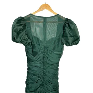 Missguided Ruched Mesh Mini Dress 8 Green‎ Puff Sleeve Bodycon Cocktail NWT thumbnail 9