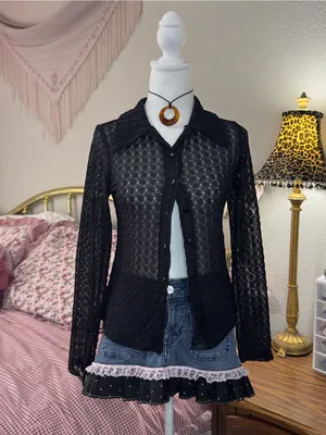 Y2K Black Sheer Knit Button thumbnail 7