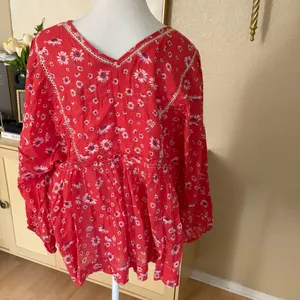 FREE PEOPLE Never A Dull Moment Blouse Cotton Red Floral Size‎ Small Boho thumbnail 6
