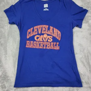 Cleveland Cavs Cavaliers NBA Hardwood Classics T-shirt Blue Women's V neck Large thumbnail 1