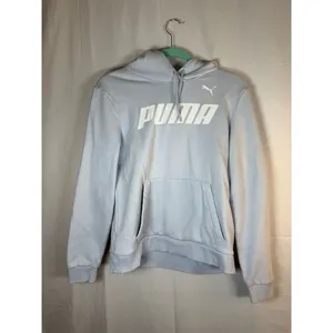 PUMA Essentials Logo Pullover Hoodie Women’s M Light Blue Fleece Lined thumbnail 3