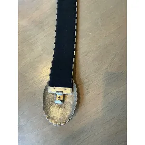 Belt OSFM Metal Silver Tone Elastic Stretch Oval Buckle w/ Enamel & Bling Vtg thumbnail 5