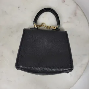 Vintage Italian Mini Black Leather Top Handle Bag Gold Buckle Made in Italy thumbnail 7