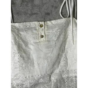 Aur Society Cream Embroidered Eyelet Tie Strap Babydoll Top Size M New Cottage thumbnail 2