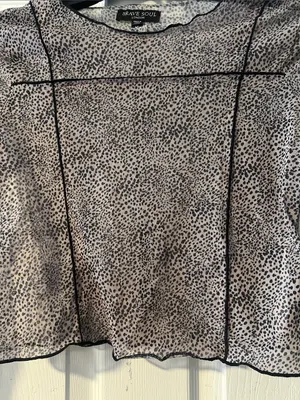 Brave Soul Semi-Sheer Long Sleeve Leopard Print Top in Beige and Black thumbnail 2