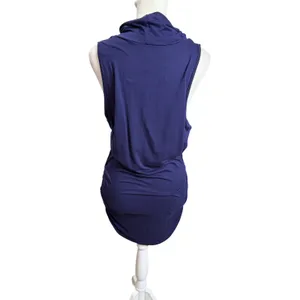 Navy Sleeveless Ruched Turtleneck Tunic L Minimalist Office thumbnail 3
