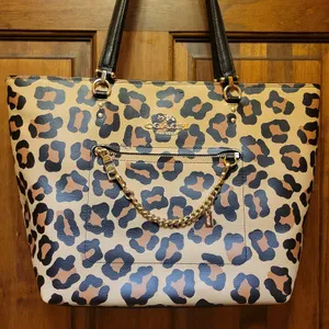 PRICE DROP Coach Town Car Ocelot Leopard Print Tote Leather Tan, Brown & Black thumbnail 2
