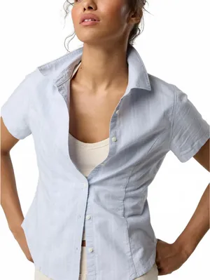 AE OFFLINE By Aerie Oxford Slim Short Sleeve Button Up Shirt American Eagle NWT thumbnail 1