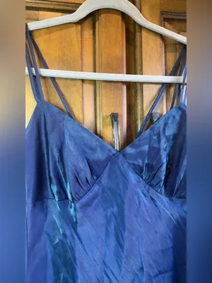 Wild Fable Iridescent Dress XS Satin Slip Midi Blue Y2K 90s Spaghetti Strap NWT thumbnail 12