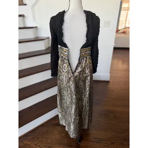 Vintage 70s Black & Metallic Gold Brocade Maxi Dress Matching Jacket Set thumbnail 5