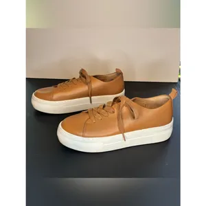 Women’s Tan Platform Leather Sneakers thumbnail 3