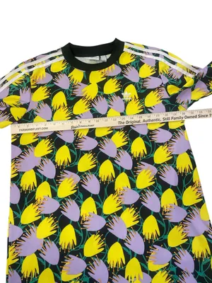 adidas bellista Short Sleeve Floral Tee dress- Yellow, Purple & Black thumbnail 3
