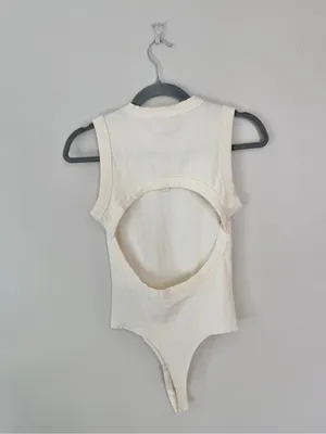 Madewell Crewneck Thong Bodysuit in Sleekhold Small NEW Lighthouse White thumbnail 3