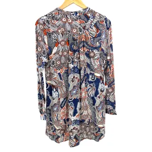 Entro Paisley Tunic Dress S Small NWT Blue Orange Boho Crochet Lace Henley D5752 thumbnail 5