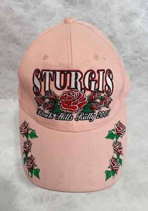 Hot Leathers Sturgis Black Hills Rally 2006‎ Hat Pink Rose Embroidered Biker Cap thumbnail 1