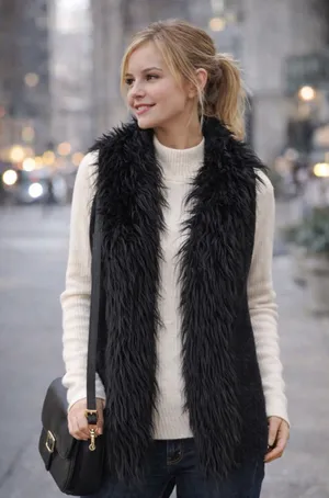 Claire's Black Faux Fur Sweater Knit Vest Junior M/L thumbnail 1