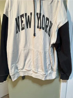 John Galt Brandy Melville Women's One Size Hoodie New York White Gray Raglan thumbnail 5