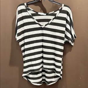 Maurices Black and Gray Striped Short Sleeve Top thumbnail 1