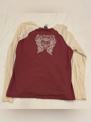 VTG Harley-Davidson Colorblock Raglan Long Sleeve Shirt Maroon Cream XXL thumbnail 2