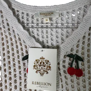 Coquette Festival Cherry Crochet Cardigan Cotton Open Knit Cream XS NWT Softgirl thumbnail 3
