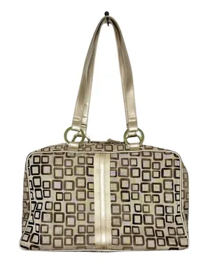 Geometric Square Tote Cosmetic Bag 3pc Set Gold‎ Bronze Metallic MCM Travel thumbnail 1