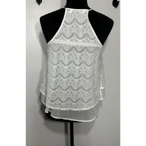 Abercrombie & Fitch Babydoll Top White Lace Flowy Y2K Halter Keyhole Front Small thumbnail 2
