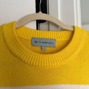 Tuckernuck Bar Harbor Yellow and‎ White Striped Sweater Buttons Crewneck thumbnail 2