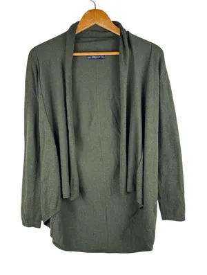 Zara Knit‎ Women's Small Green Open Front Sweater Cardigan Basic Casual Staple thumbnail 1
