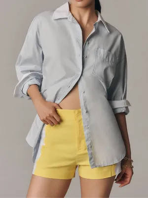 NWT Anthropologie Maeve Surf City Linen Blend Embellished Shorts in Lemon thumbnail 4