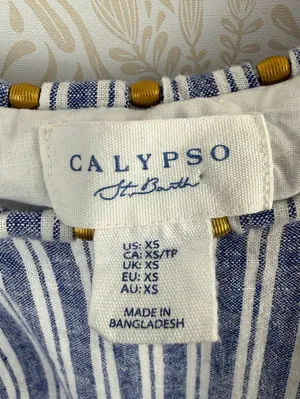 Calypso St. Barth Linen Blue White Striped Beaded Strap Maxi Dress - Size - XS thumbnail 7