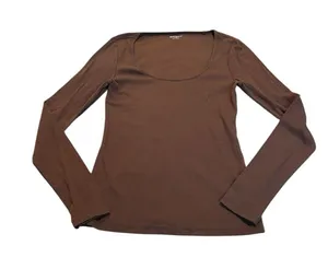 OLD NAVY ribbed Brown Long Sleeve Scoop Neck Tee TALL thumbnail 1