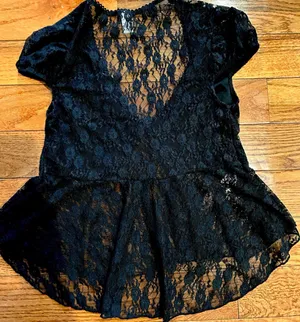 NWOT Black Lace see through Cap Sleeve Babydoll high low Top size L thumbnail 5