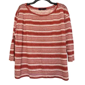 Polo Ralph Lauren Red Cream Stripe Linen 3/4 Sleeve Boat Neck Shirt Size Large‎ thumbnail 1